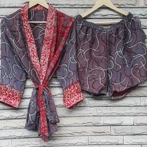 Custom Made Silk Shorts & Jacket Matching Set Kimono Robe Duster & Shorts Unisex